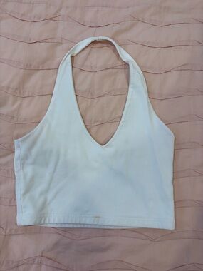 Brandy Melville White Halter Crop Top - V-Neck